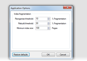 Set index fragmentation levels