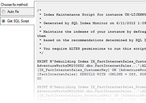 Generating a SQL Script to defragment an index